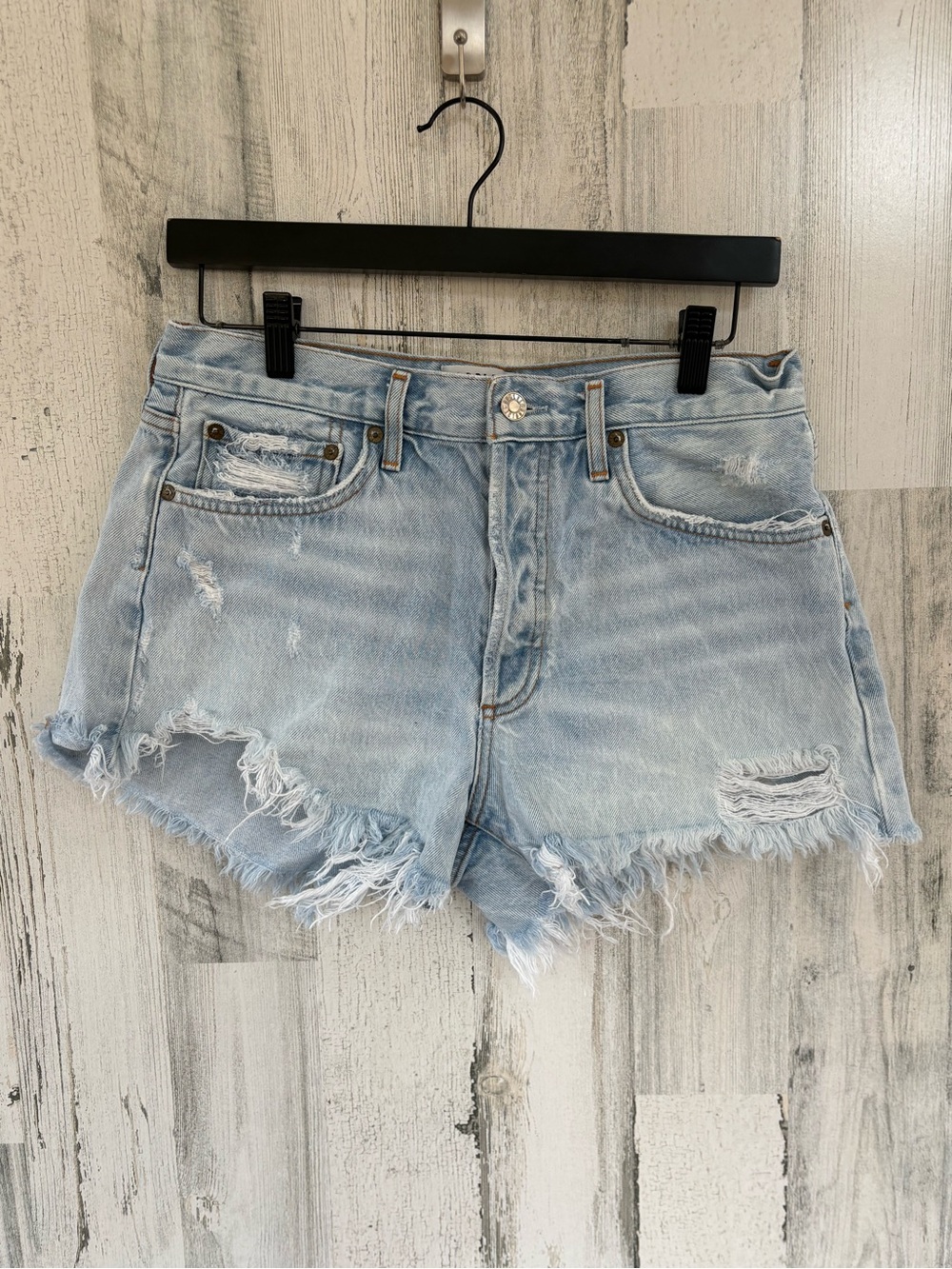 Agolde Women’s Size 28 Parker Vintage Indigo Wash Swapmeet Raw Edge Fray Shorts